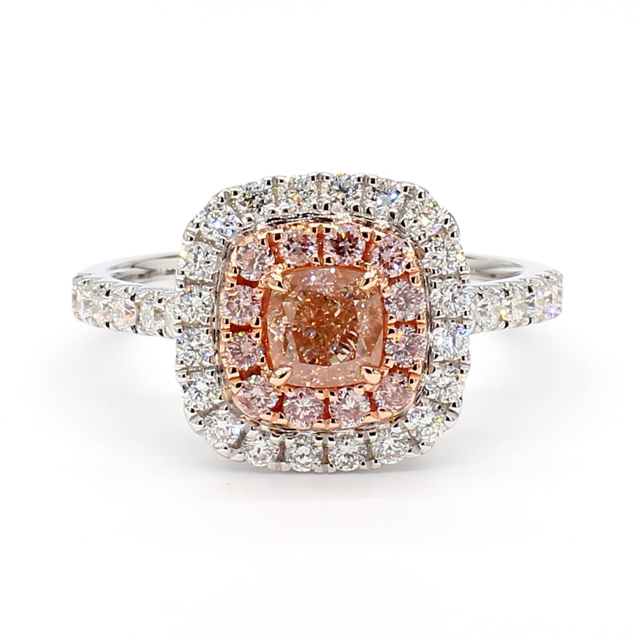 GIA Certified Natural Pink Cushion Diamond 1.47 Carat TW Gold Cocktail Ring