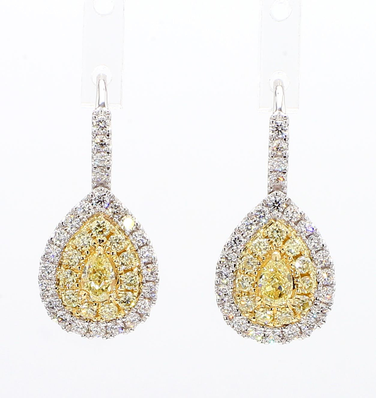 Natural Yellow Pear Diamond 1.52 Carat Tw Gold Drop Earrings