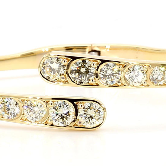 Natural White Round Diamond 3.98 Carat TW Yellow Gold Cuff Bracelet