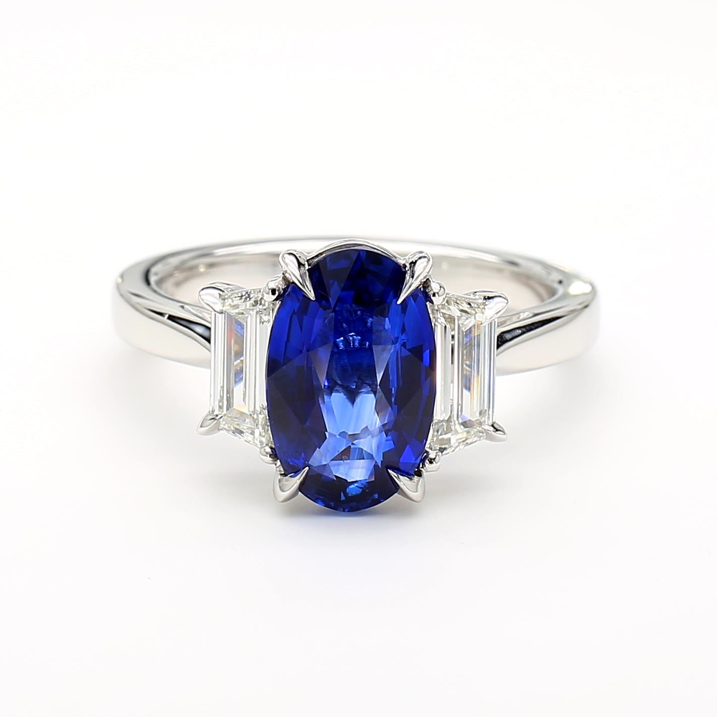 GIA Certified Deep Blue Oval Sapphire and Diamond 4.12 Carat TW Gold Ring