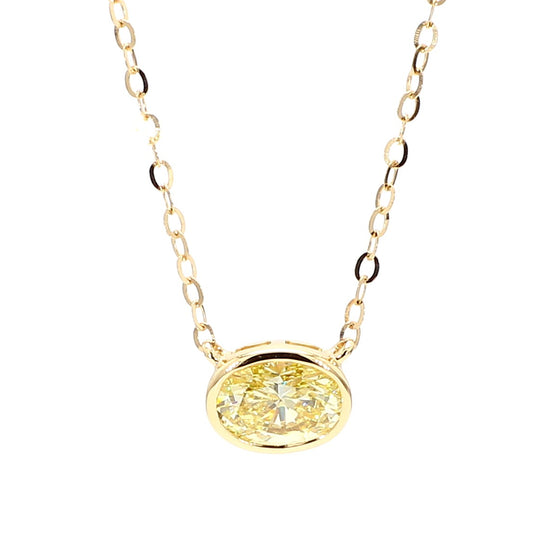 GIA Certified Natural Fancy Yellow Oval Diamond 0.74 Carat TW Gold Necklace