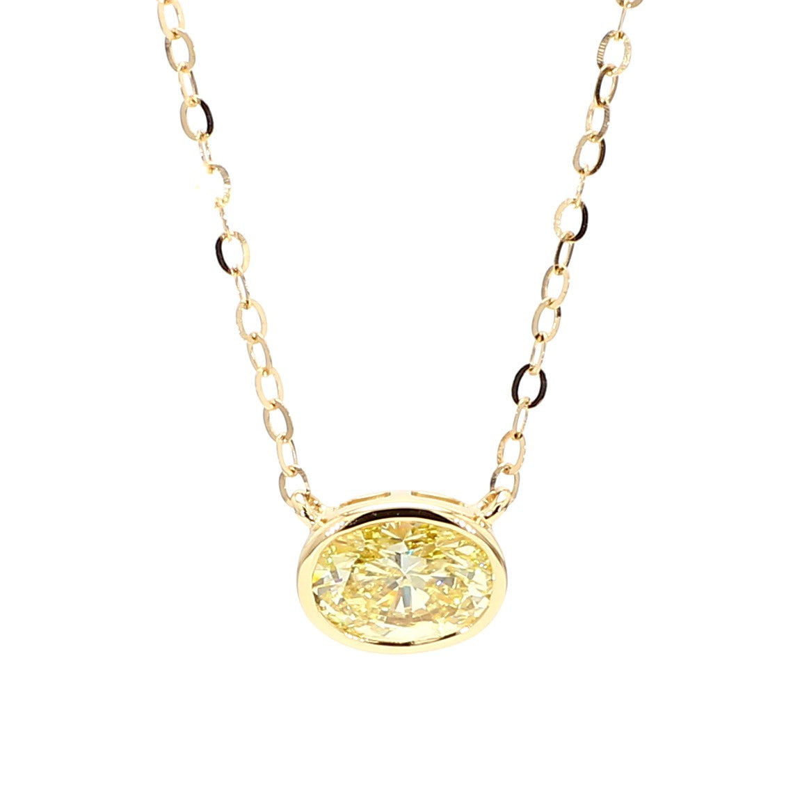 GIA Certified Natural Fancy Yellow Oval Diamond 0.74 Carat TW Gold Necklace