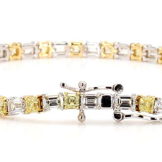 Natural Yellow Asscher Diamond 8.04 Carat TW Gold Tennis Bracelet