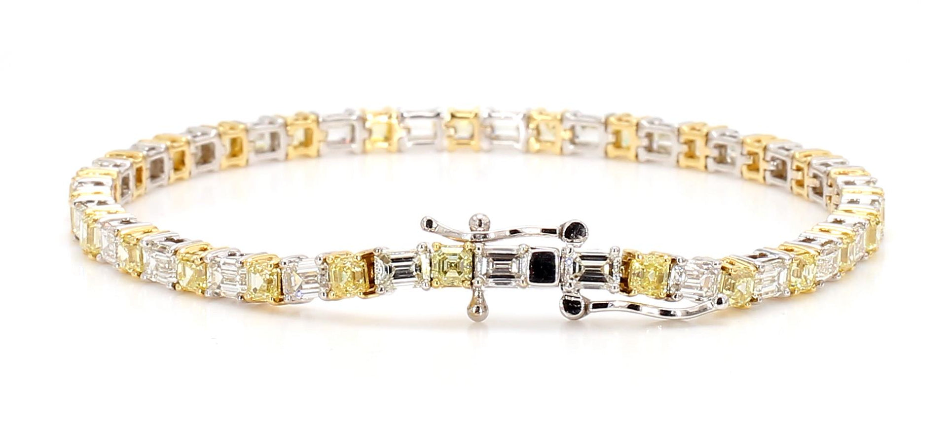 Natural Yellow Asscher Diamond 8.04 Carat TW Gold Tennis Bracelet