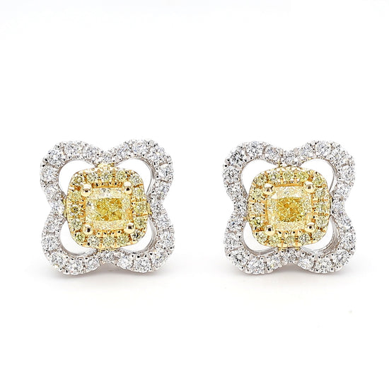 Natural Yellow Radiant Diamond 0.90 Carat TW Gold Stud Earrings