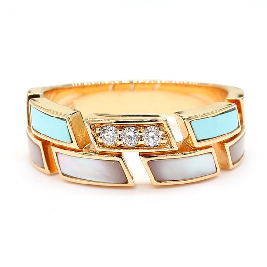 Natural Turquoise and White Diamond .09 Carat TW Rose Gold Wedding Band