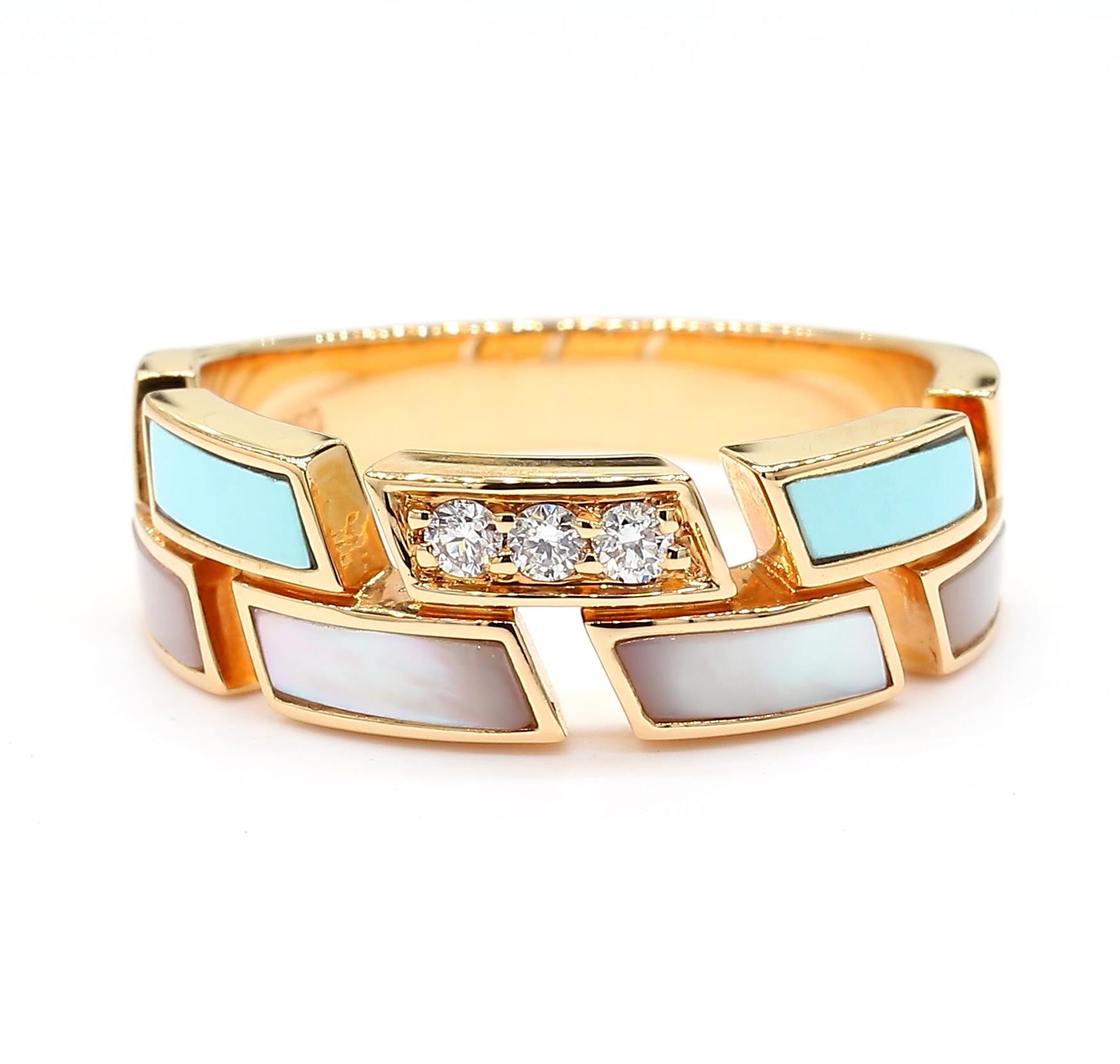 Natural Turquoise and White Diamond .09 Carat TW Rose Gold Wedding Band