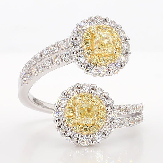 Natural Yellow Cushion Diamond 1.74 Carat TW Gold Cocktail Ring