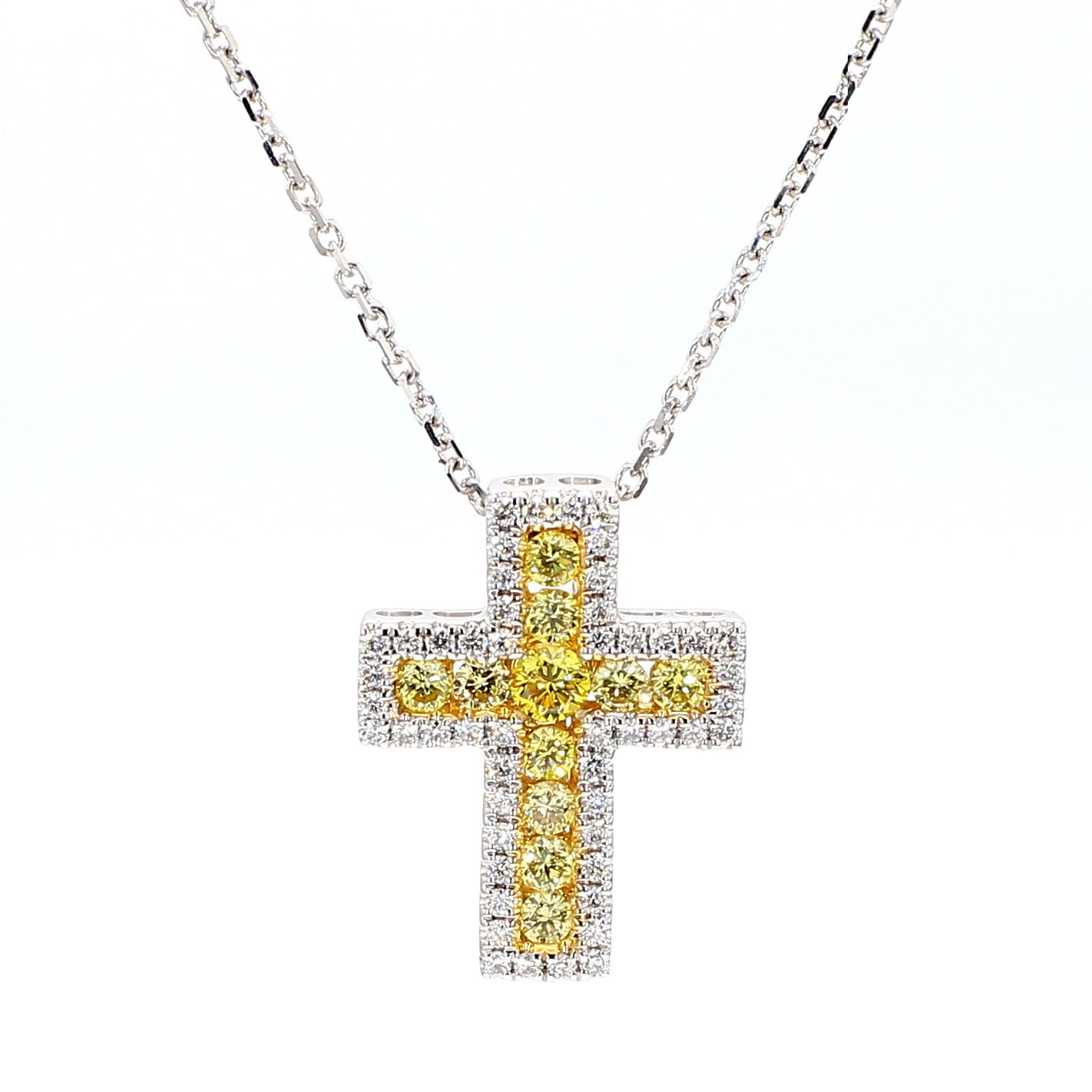 Natural Yellow Round and White Diamond .53 Carat TW Gold Drop Pendant