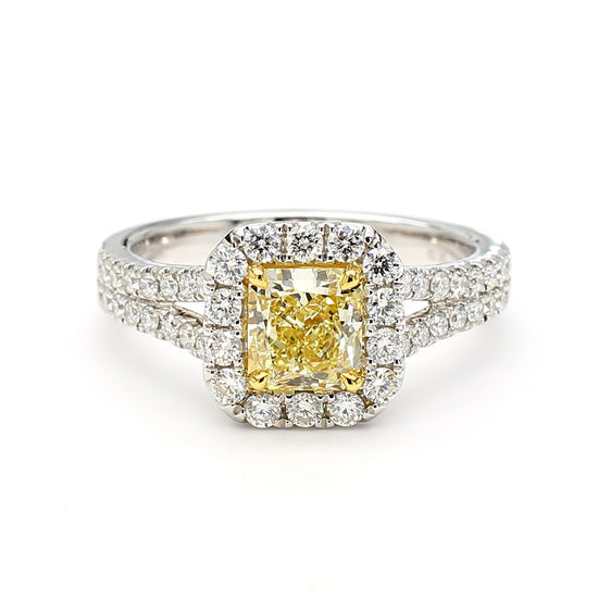 GIA Certified Natural Yellow Radiant Diamond 1.57 Carat TW Gold Cocktail Ring
