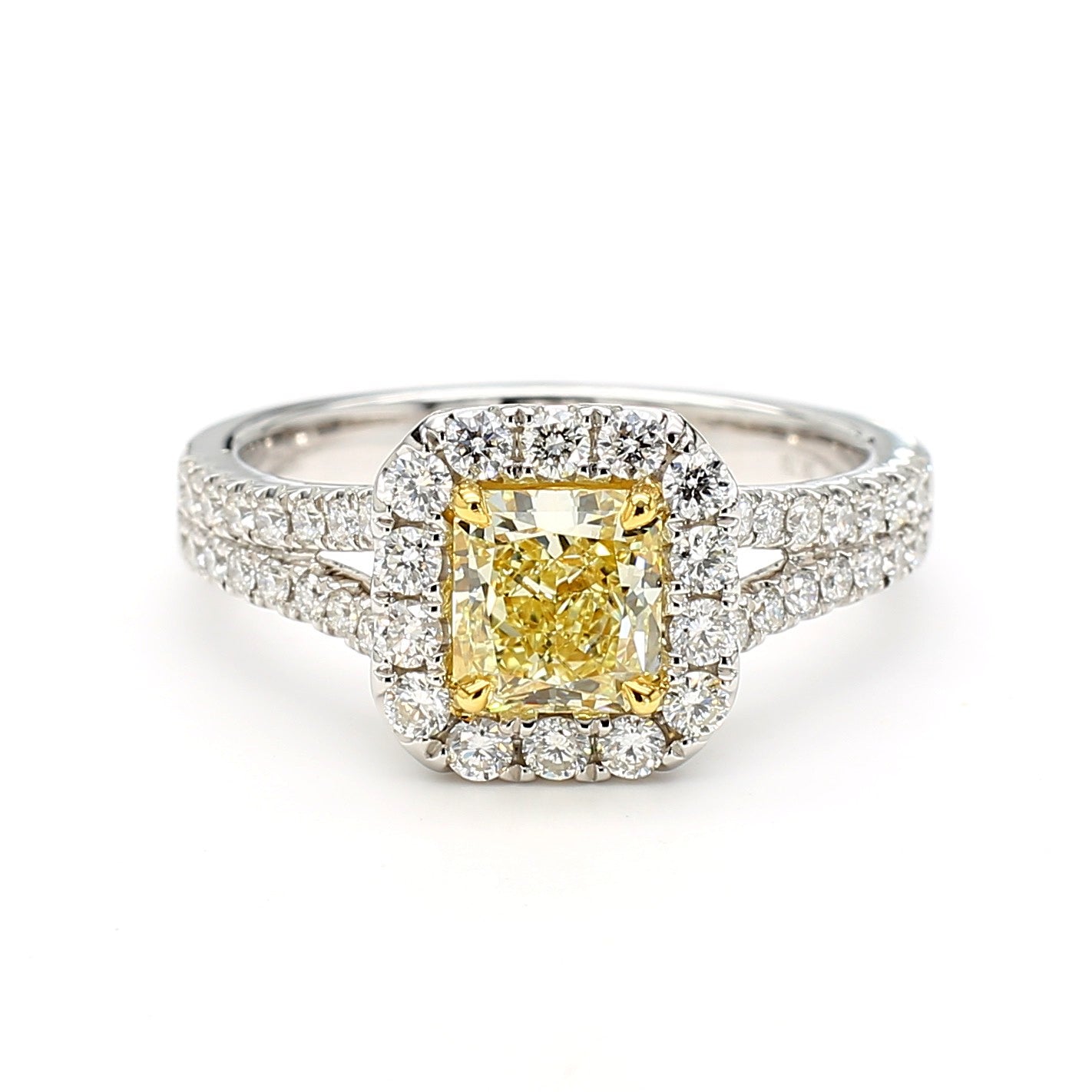 GIA Certified Natural Yellow Radiant Diamond 1.57 Carat TW Gold Cocktail Ring