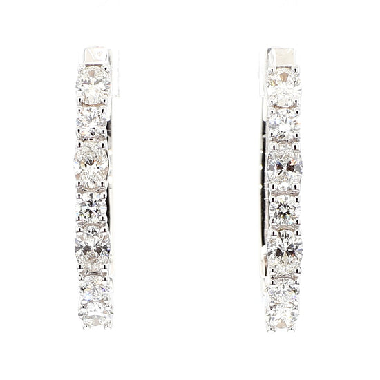 Natural White Oval Diamond 1.67 Carat TW White Gold Hoop Earrings