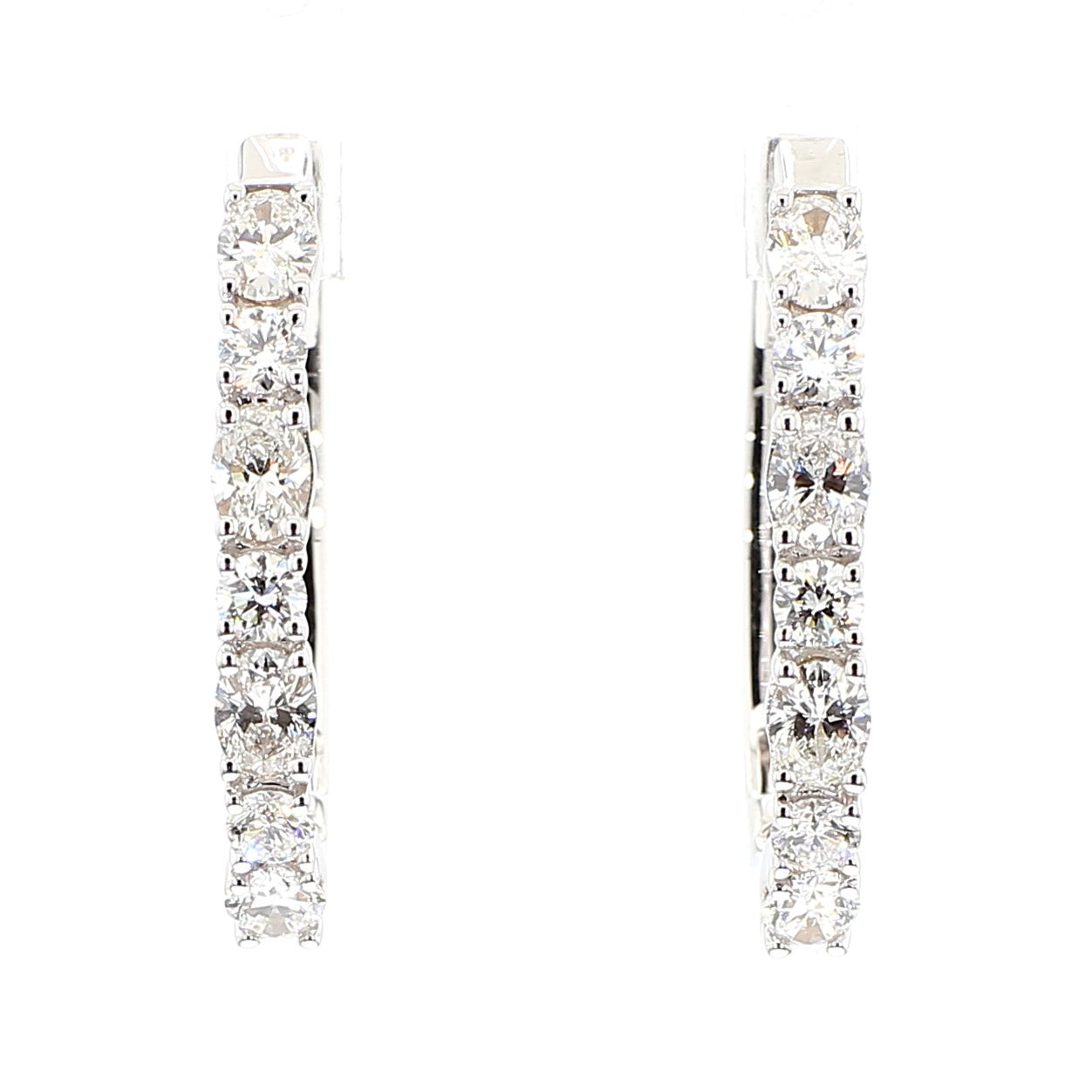 Natural White Oval Diamond 1.67 Carat TW White Gold Hoop Earrings