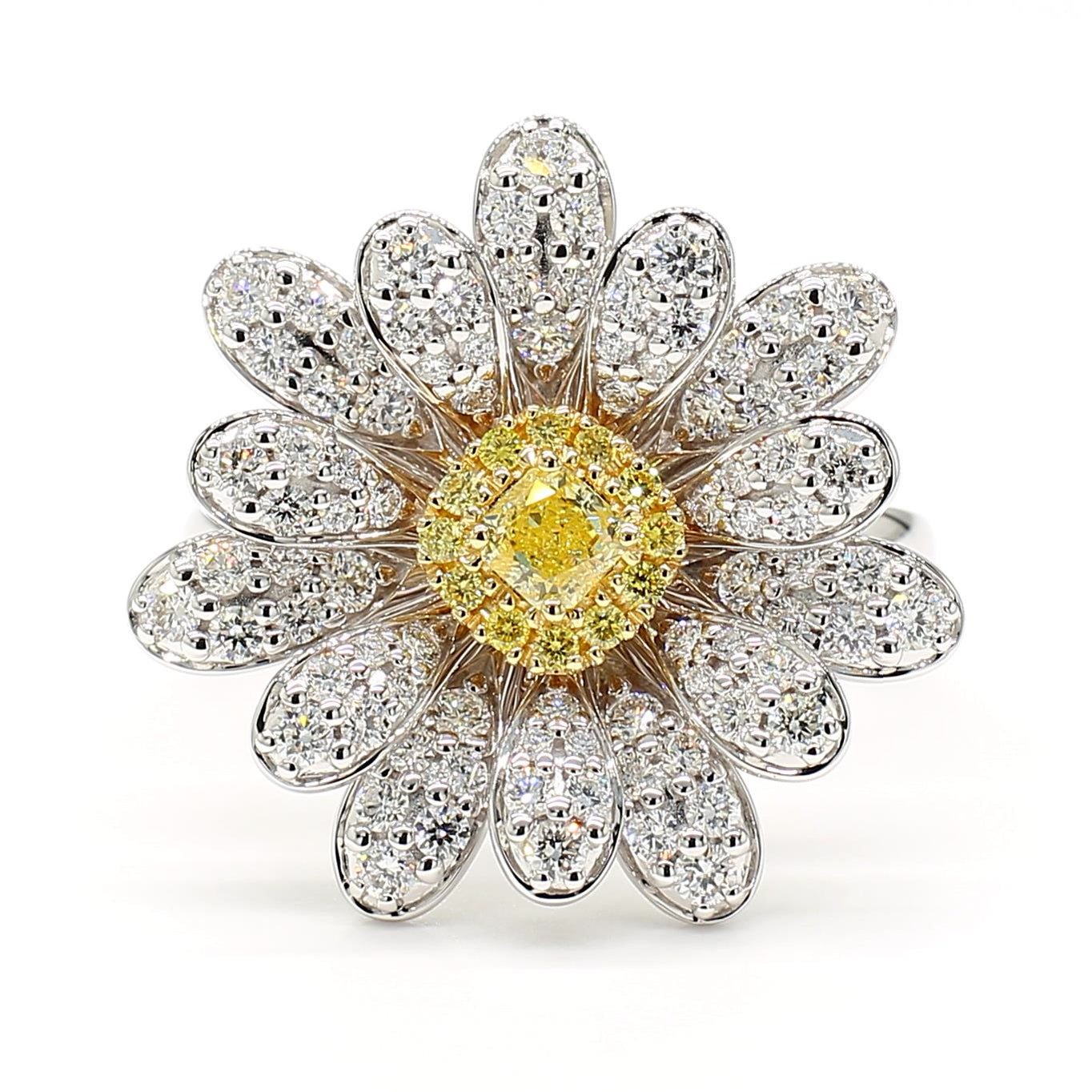 Natural Yellow Cushion Diamond 1.23 Carat TW Gold Cocktail Ring