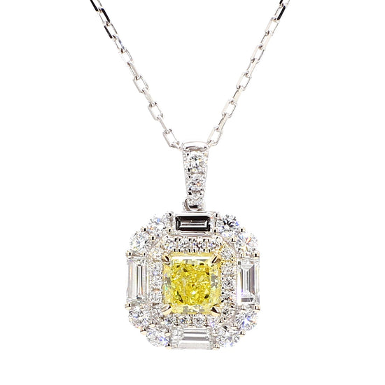 GIA Certified Intense Yellow Radiant Diamond 2.08 Carat TW Gold Drop Pendant