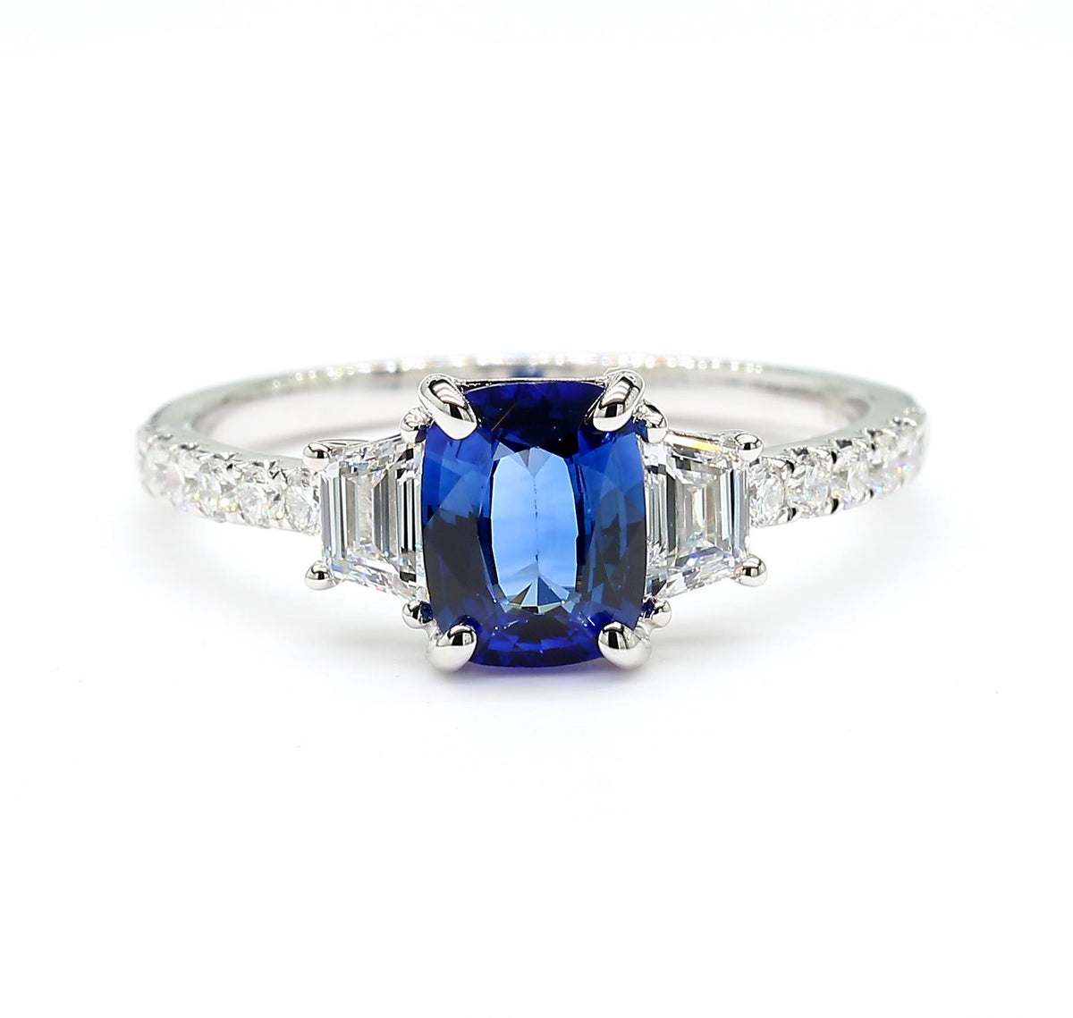 Natural Blue Cushion Sapphire and White Diamond 1.49 Carat TW Gold Cocktail Ring