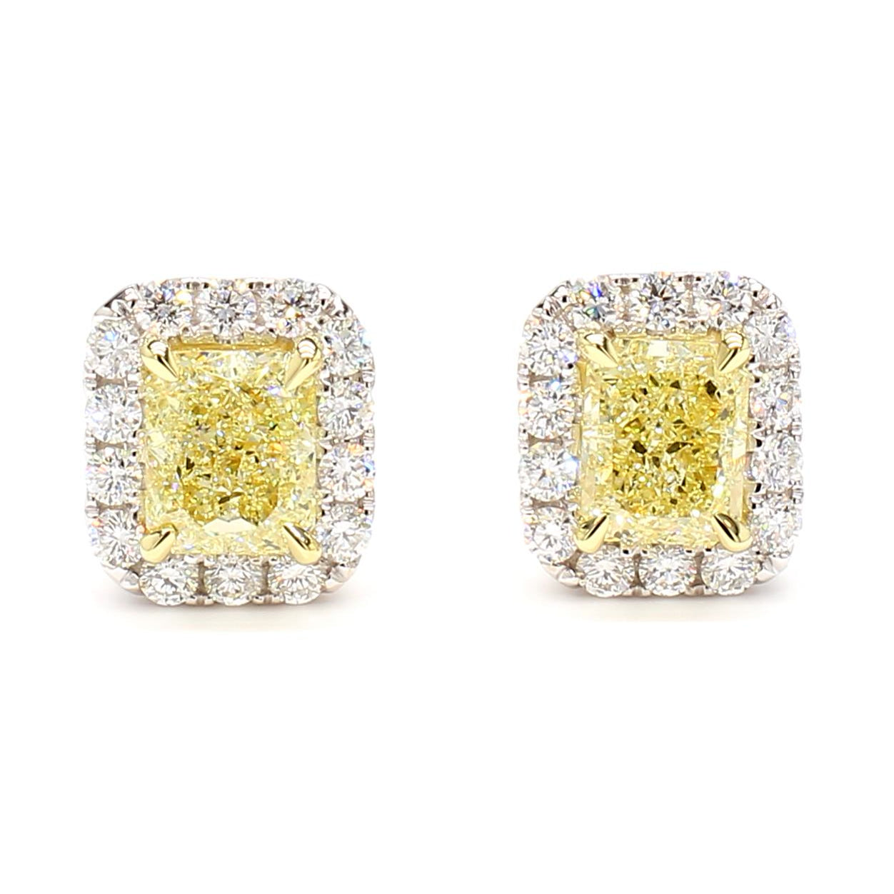 GIA Certified Natural Light Yellow Radiant Diamond 2.76 Carat TW Gold Earrings