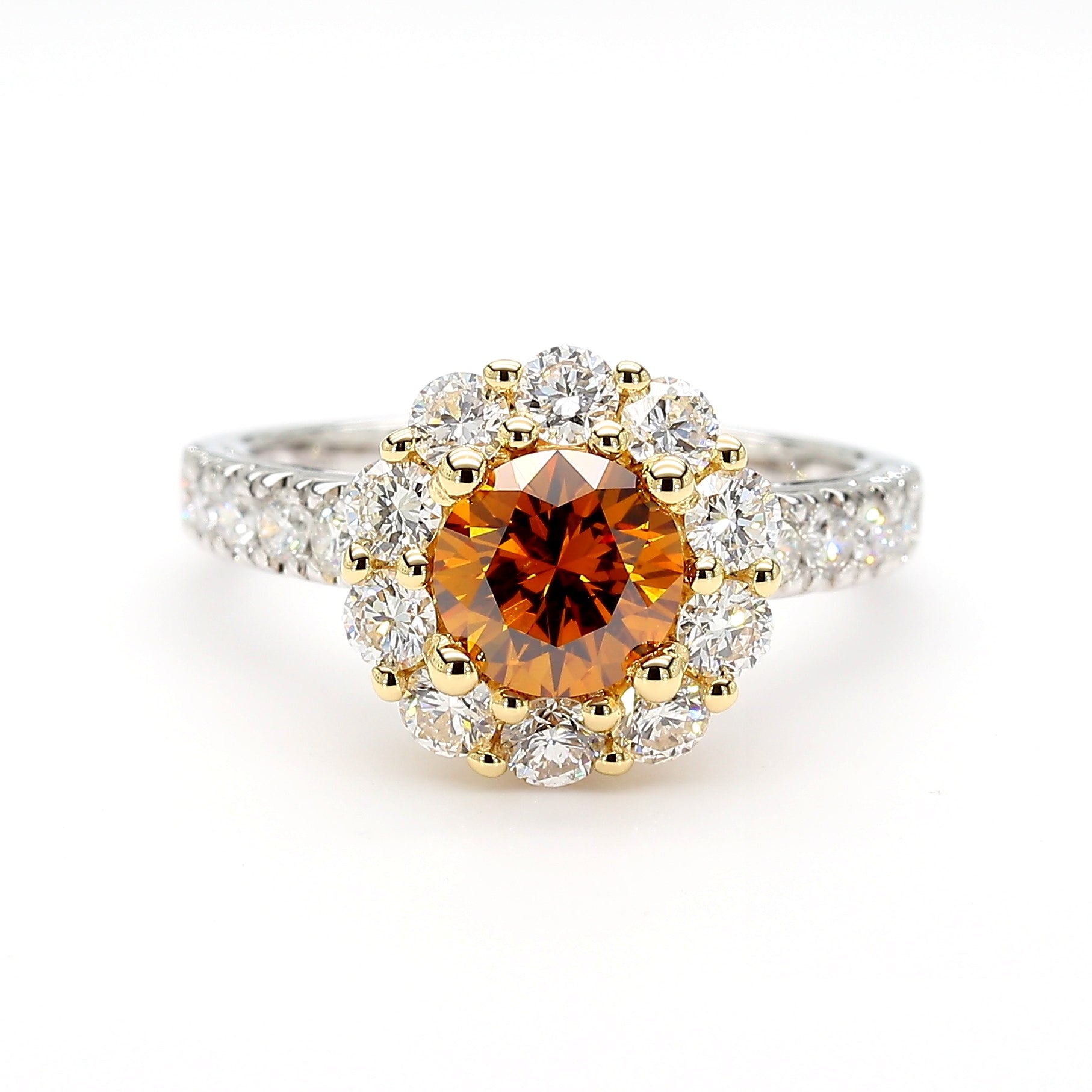 GIA Certified Fancy Deep Brown-Orange Round Diamond 2.26 Carat TW Gold Ring