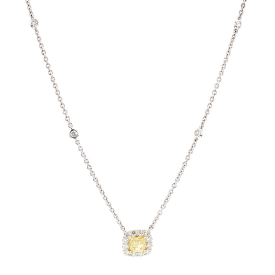 Natural Yellow Cushion Diamond 1.08 Carat TW Gold Necklace