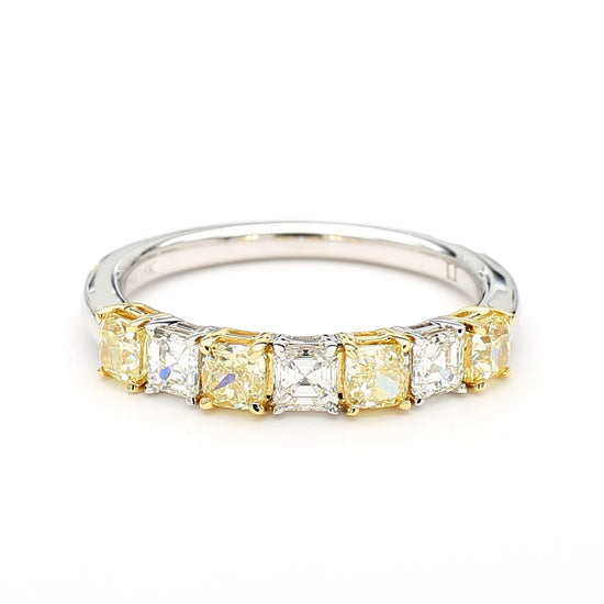 Natural Yellow Cushion and White Emerald Diamond 1.17 Carat TW Cocktail Band