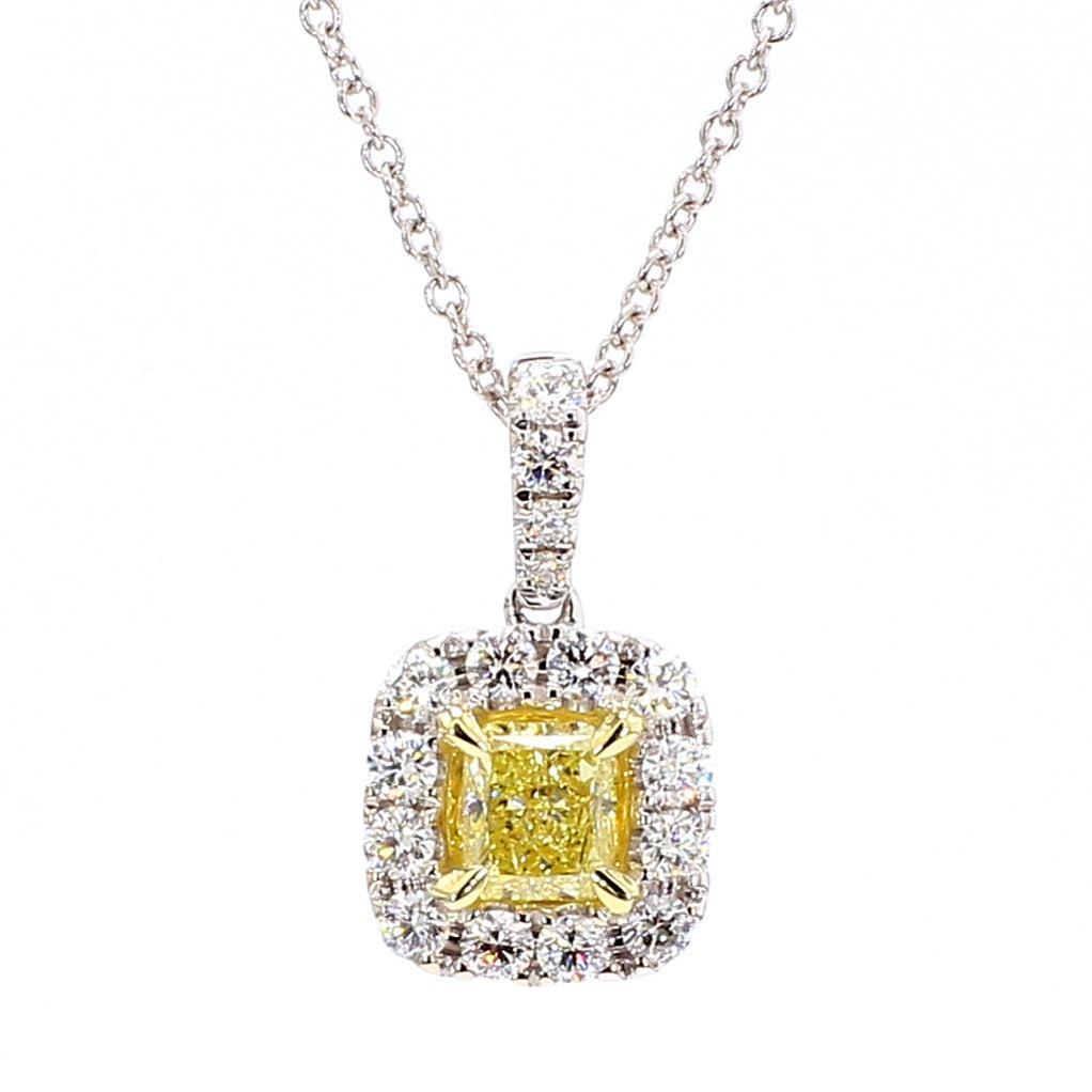 GIA Certified Natural Yellow Radiant Diamond 0.74 Carat TW Gold Drop Pendant