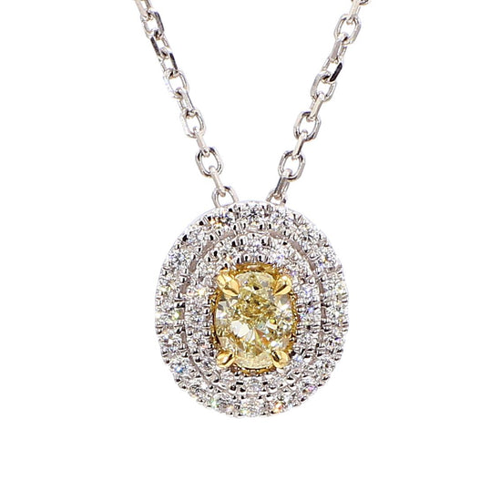 Natural Yellow Oval Diamond 0.64 Carat TW Gold Drop Pendant