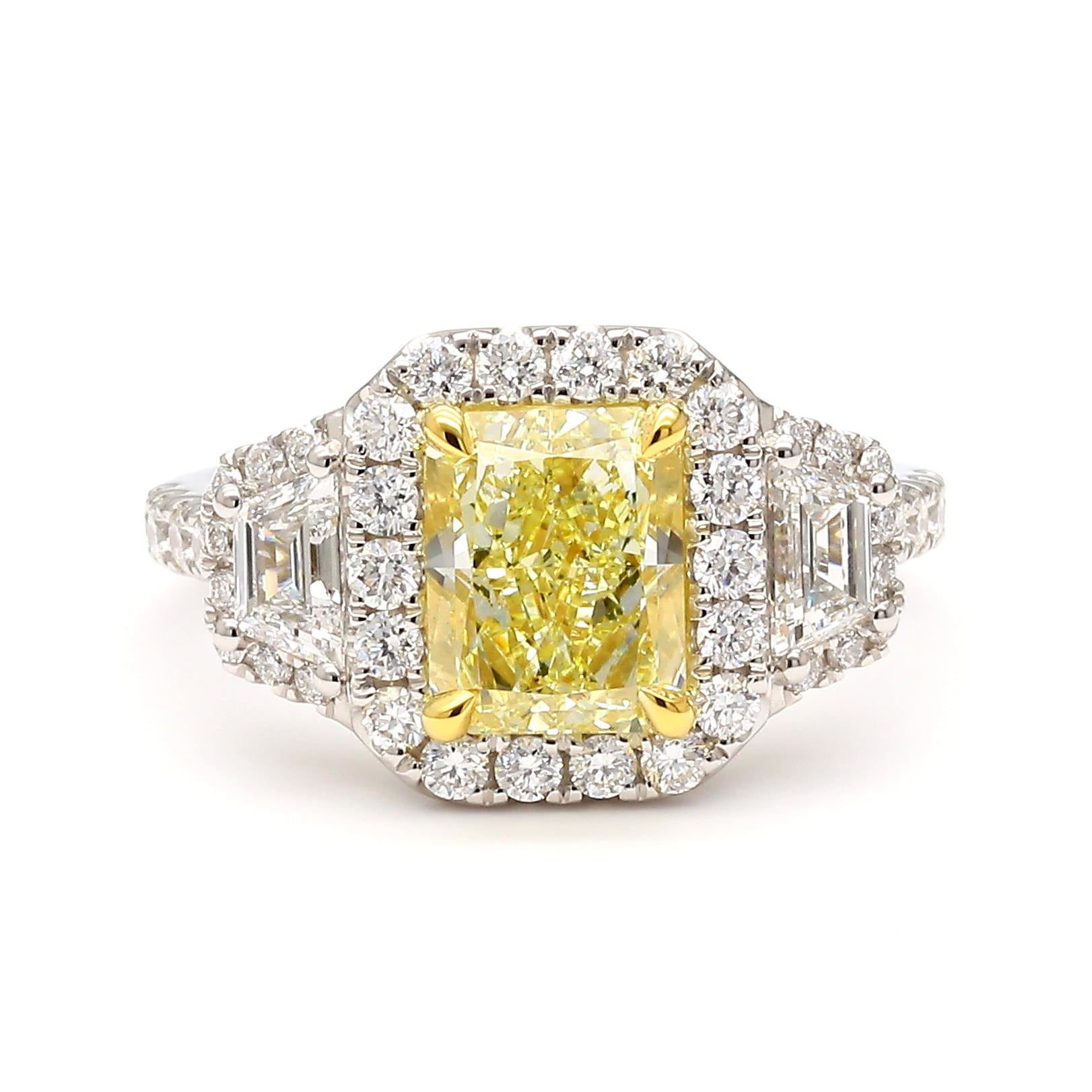 GIA Certified Natural Yellow Radiant Diamond 3.26 Carat TW Gold Cocktail Ring