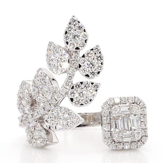 Natural White Baguette Diamond 1.41 Carat TW White Gold Cocktail Ring