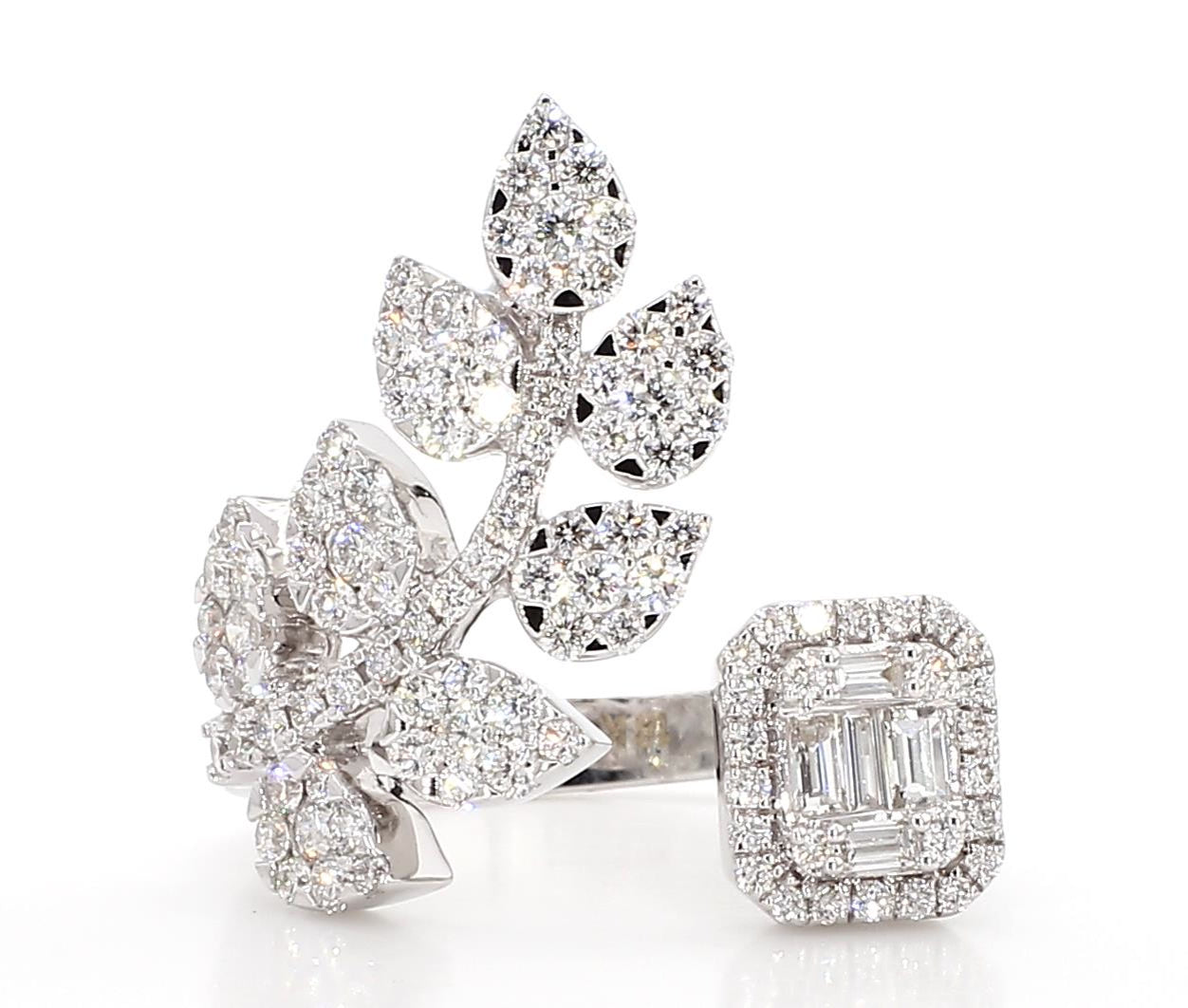 Natural White Baguette Diamond 1.41 Carat TW White Gold Cocktail Ring