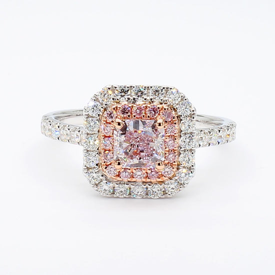 GIA Certified Fancy Light Purplish Pink Cushion Diamond 1.20 Carat TW Gold Ring