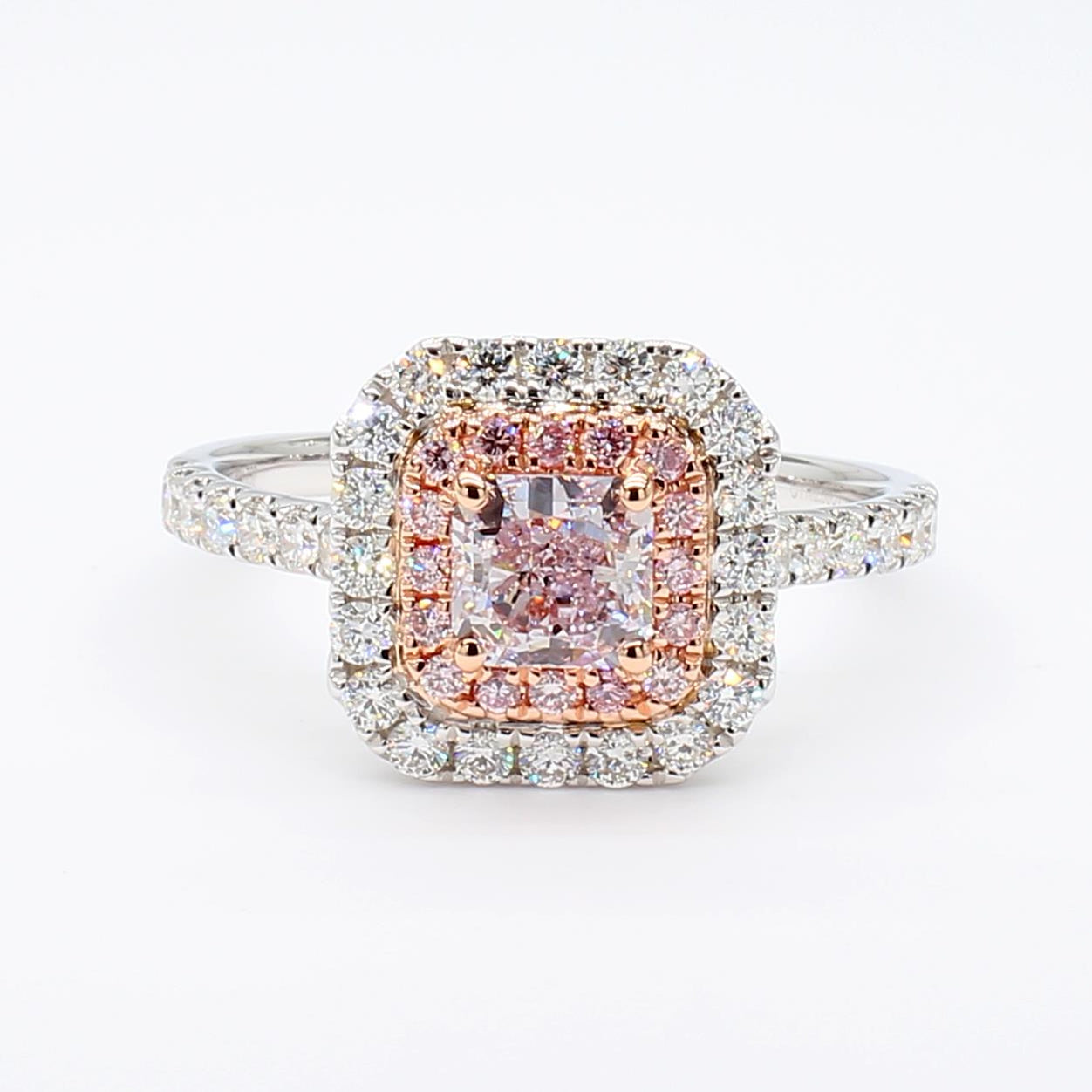 GIA Certified Fancy Light Purplish Pink Cushion Diamond 1.20 Carat TW Gold Ring