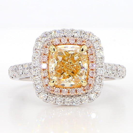 GIA Certified Natural Yellow Cushion Diamond 2.64 Carat TW Gold Cocktail Ring