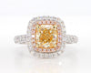 GIA Certified Natural Yellow Cushion Diamond 2.64 Carat TW Gold Cocktail Ring