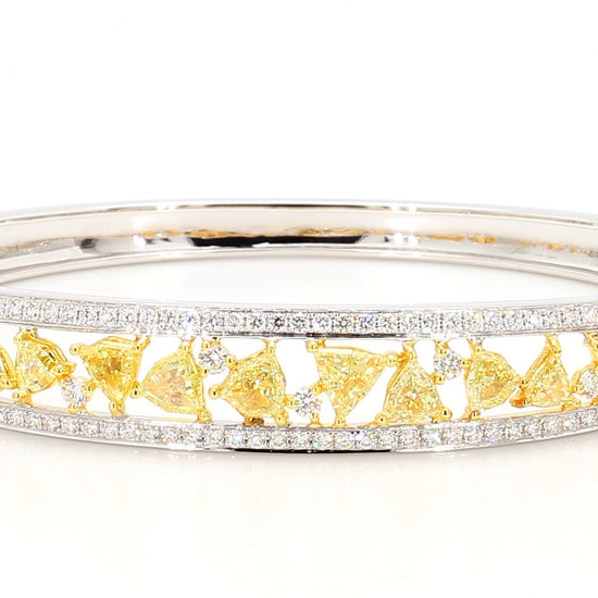 Natural Yellow Trillion Diamond 4.54 Carat TW Gold Cuff Bracelet
