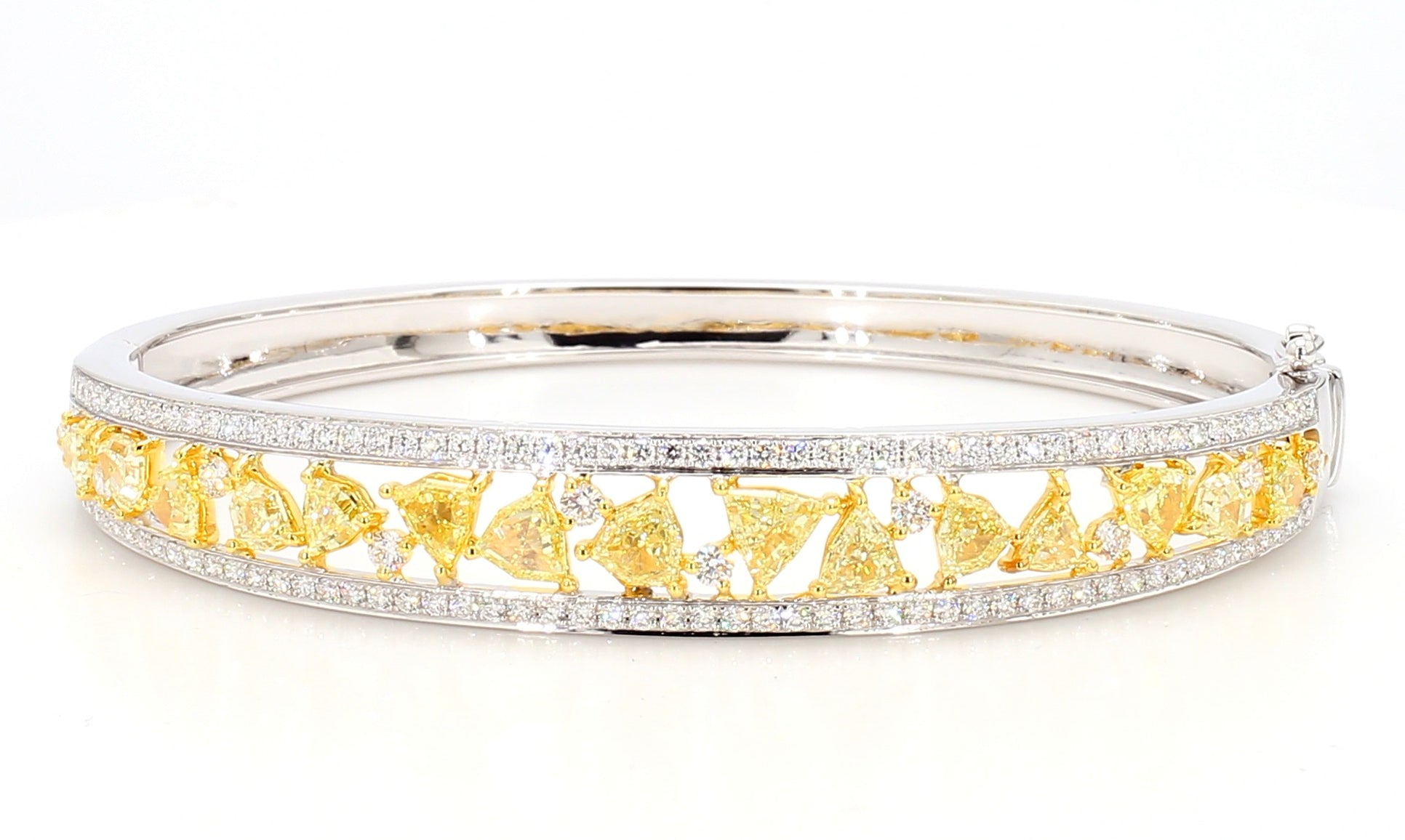 Natural Yellow Trillion Diamond 4.54 Carat TW Gold Cuff Bracelet