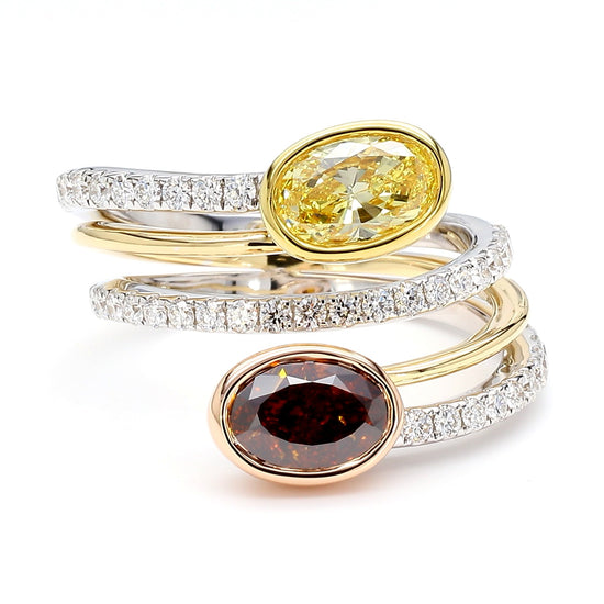 GIA Certified Intense Yellow Oval Diamond 2.50 Carat Tw Gold Cocktail Ring