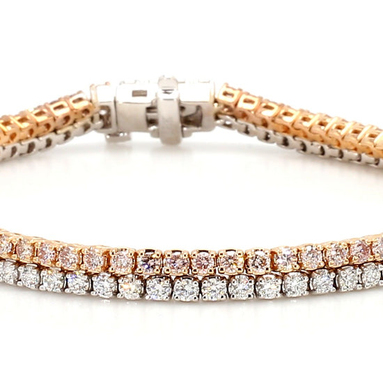 Natural Pink Round Diamond 4.23 Carat TW Gold Bracelet