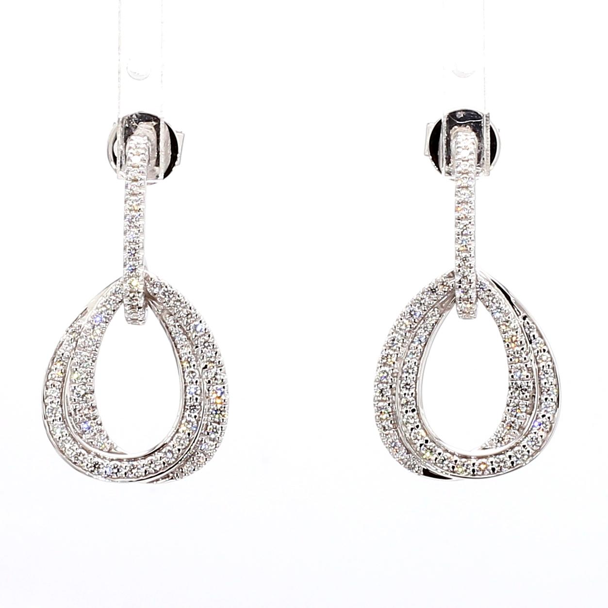 Natural White Round Diamond 0.75 Carat TW White Gold Drop Earrings