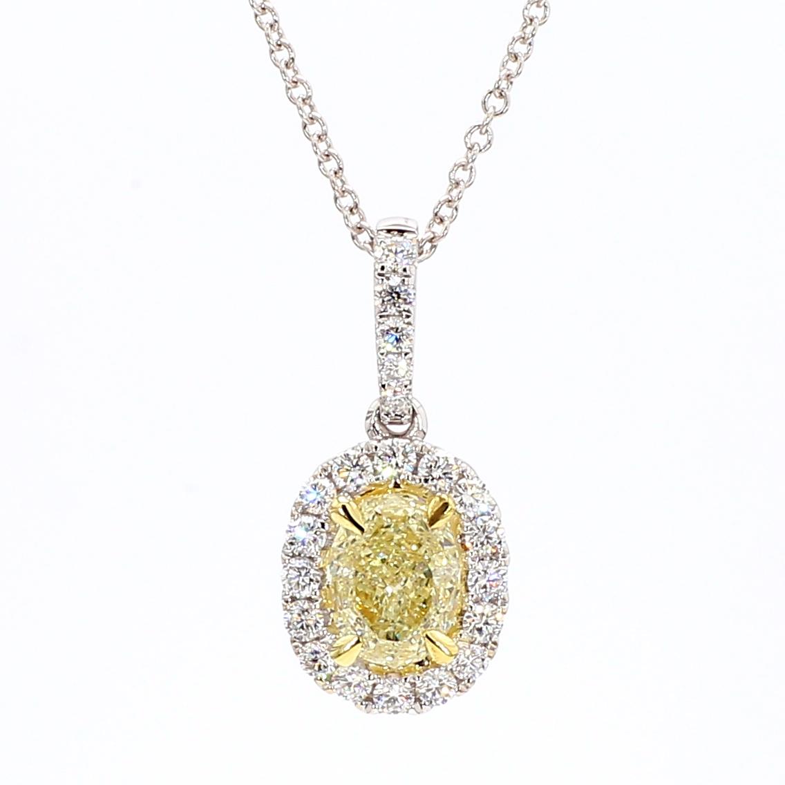 GIA Certified Natural Yellow Oval Diamond 1.05 Carat TW Gold Drop Pendant