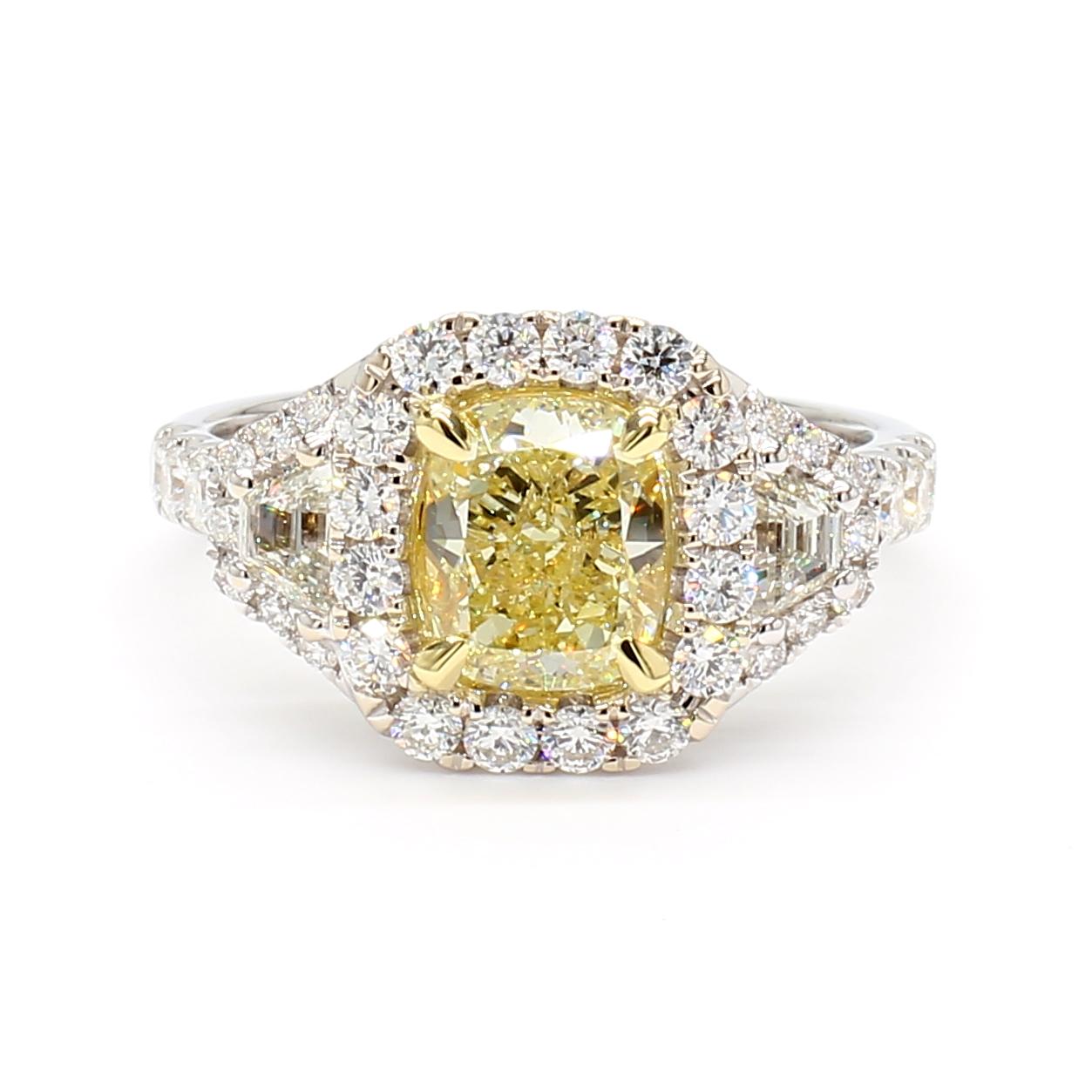 GIA Certified Natural Yellow Cushion Diamond 2.75 Carat TW Gold Cocktail Ring