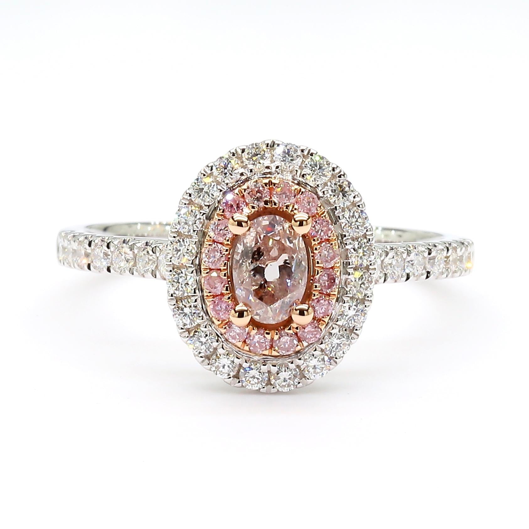 GIA Certified Natural Pink Oval Diamond 0.71 Carat TW Gold Cocktail Ring