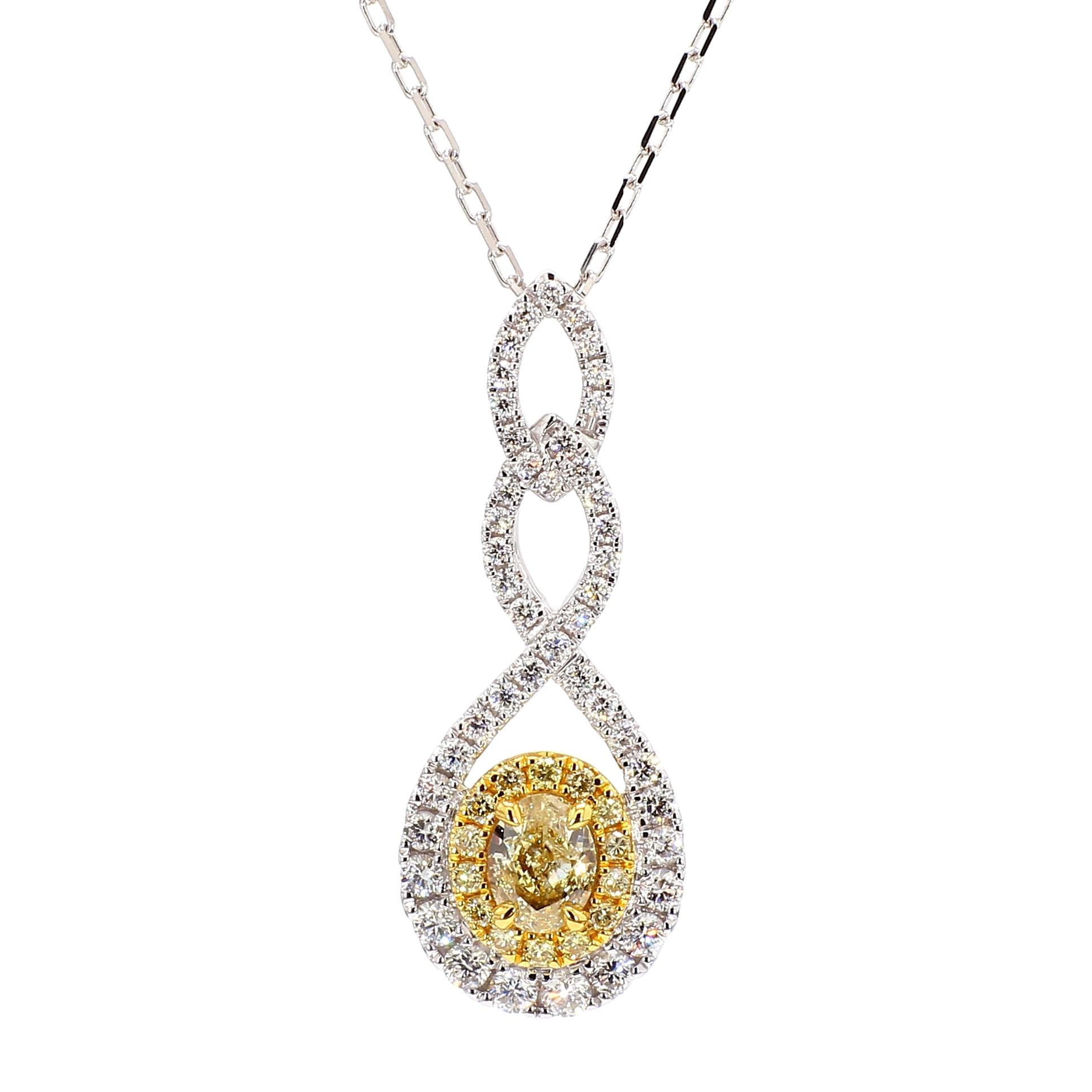 GIA Certified Natural Yellow Oval Diamond 1.27 Carat TW Gold Drop Pendant