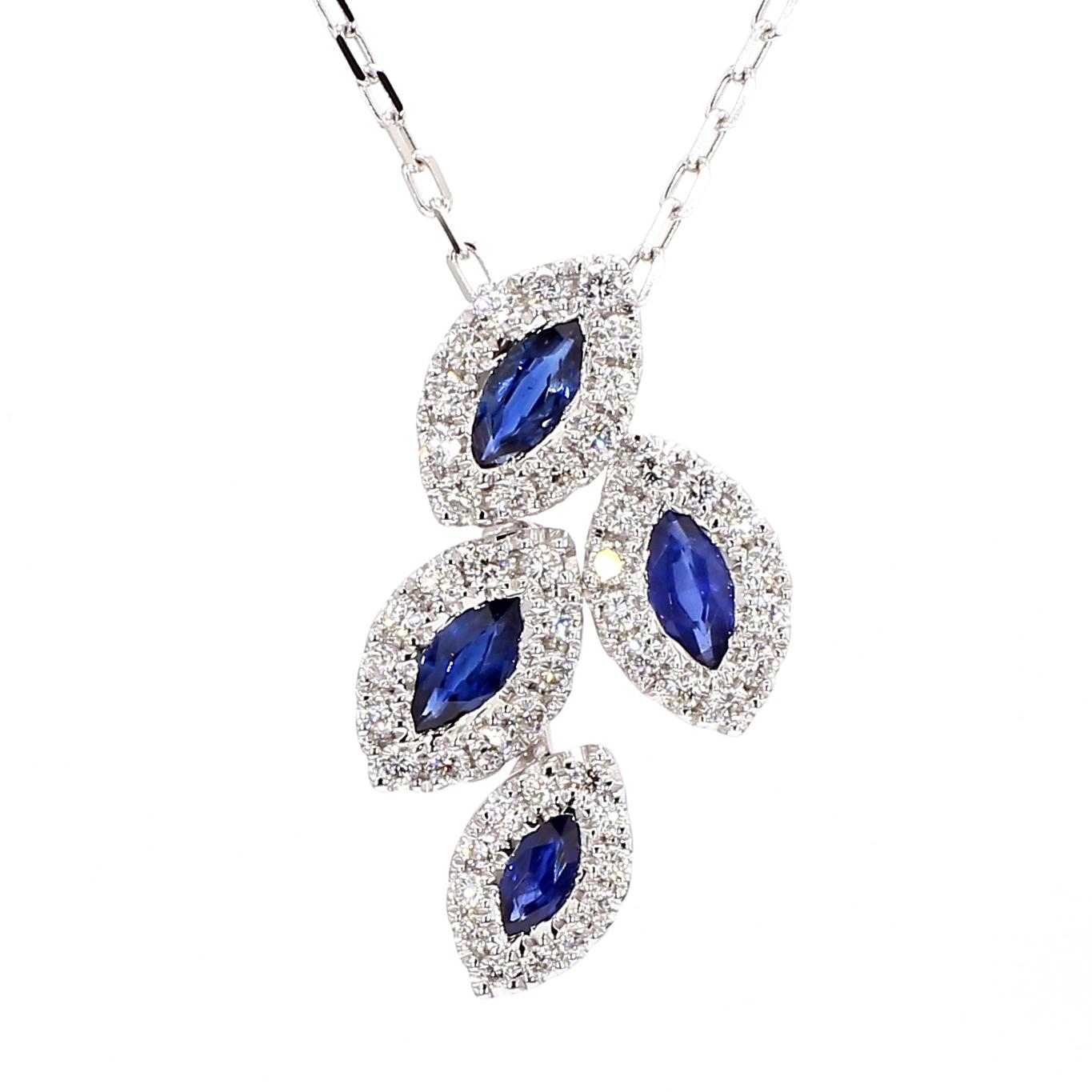 Natural Blue Marquise Sapphire and White Diamond .99 Carat TW White Gold Pendant