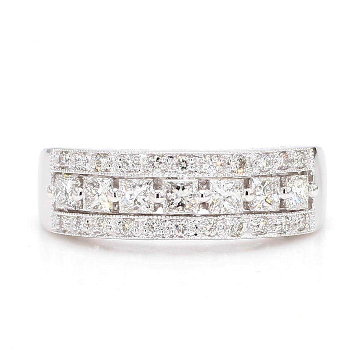 Natural White Princess Diamond 0.86 Carat TW Gold Cocktail Band