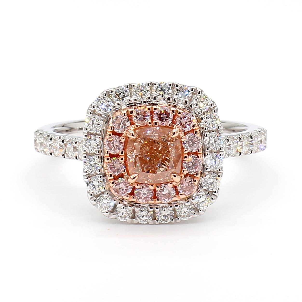 GIA Certified Natural Pink Cushion Diamond 1.47 Carat TW Gold Cocktail Ring