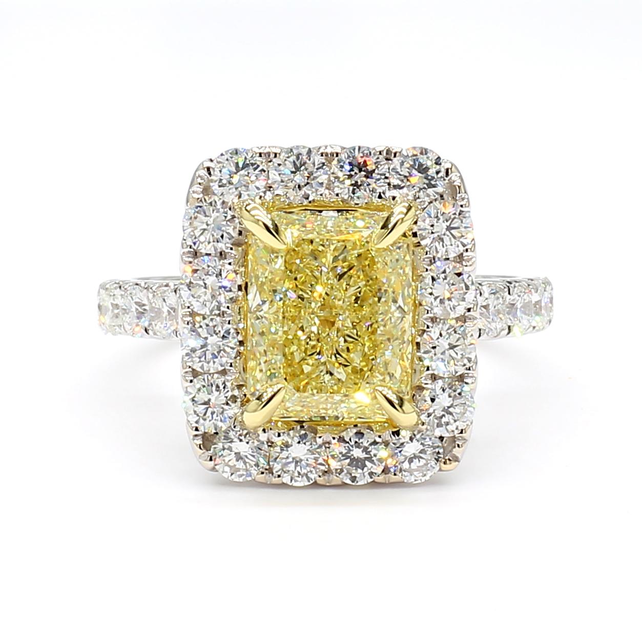 GIA Certified Natural Yellow Radiant Diamond 4.50 Carat TW Gold Cocktail Ring