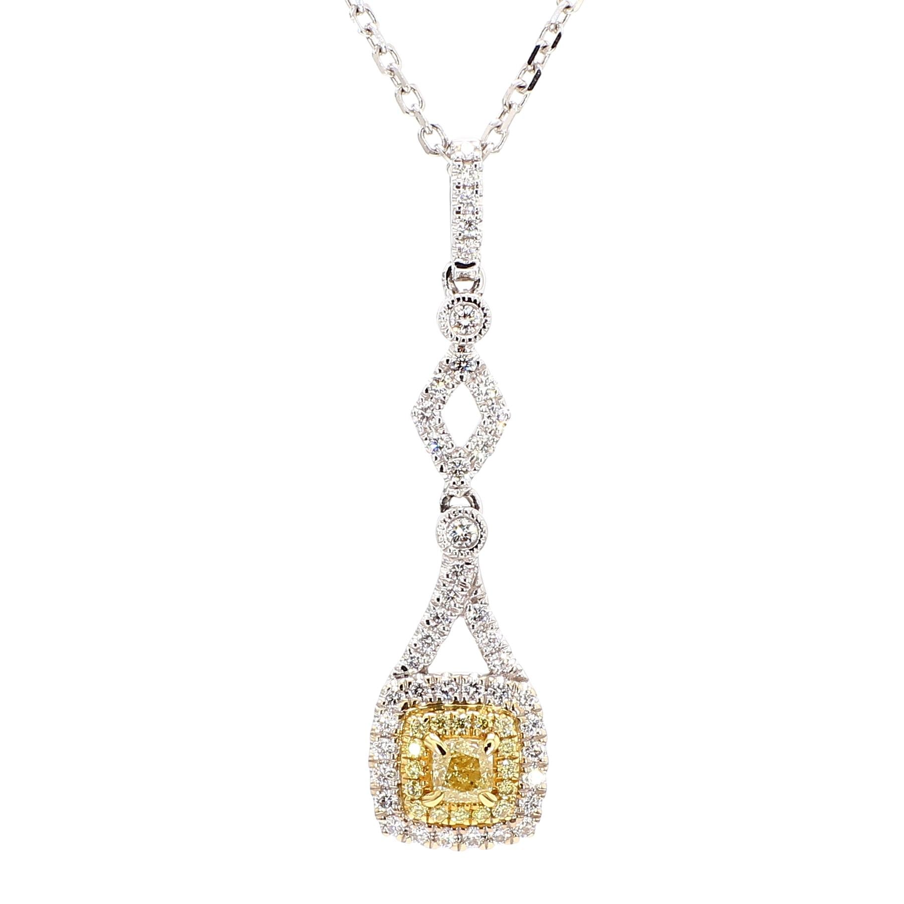 Natural Yellow Cushion Diamond 0.51 Carat TW Gold Drop Pendant