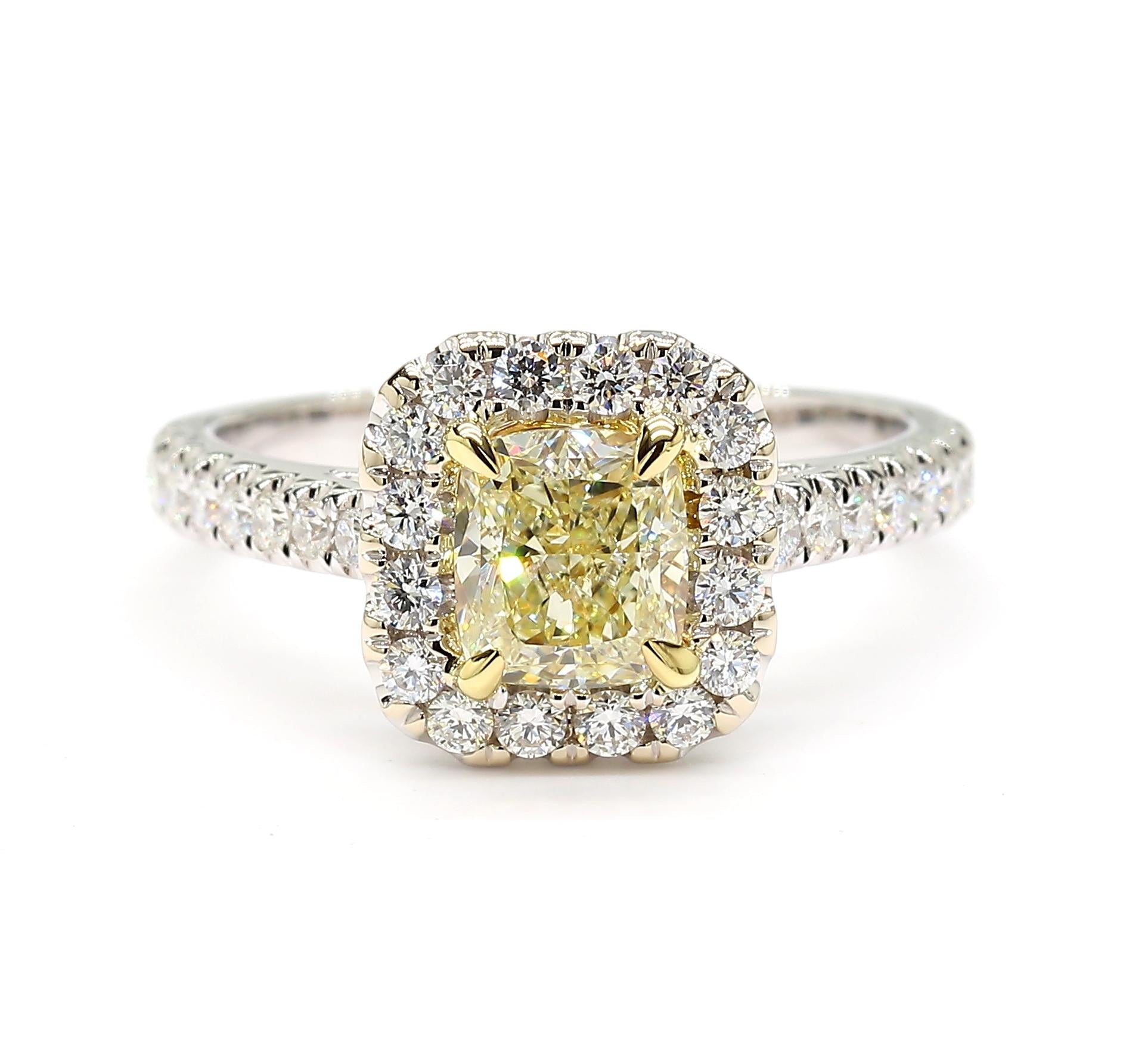 GIA Certified Natural Yellow Cushion Diamond 1.51 Carat TW Gold Cocktail Ring