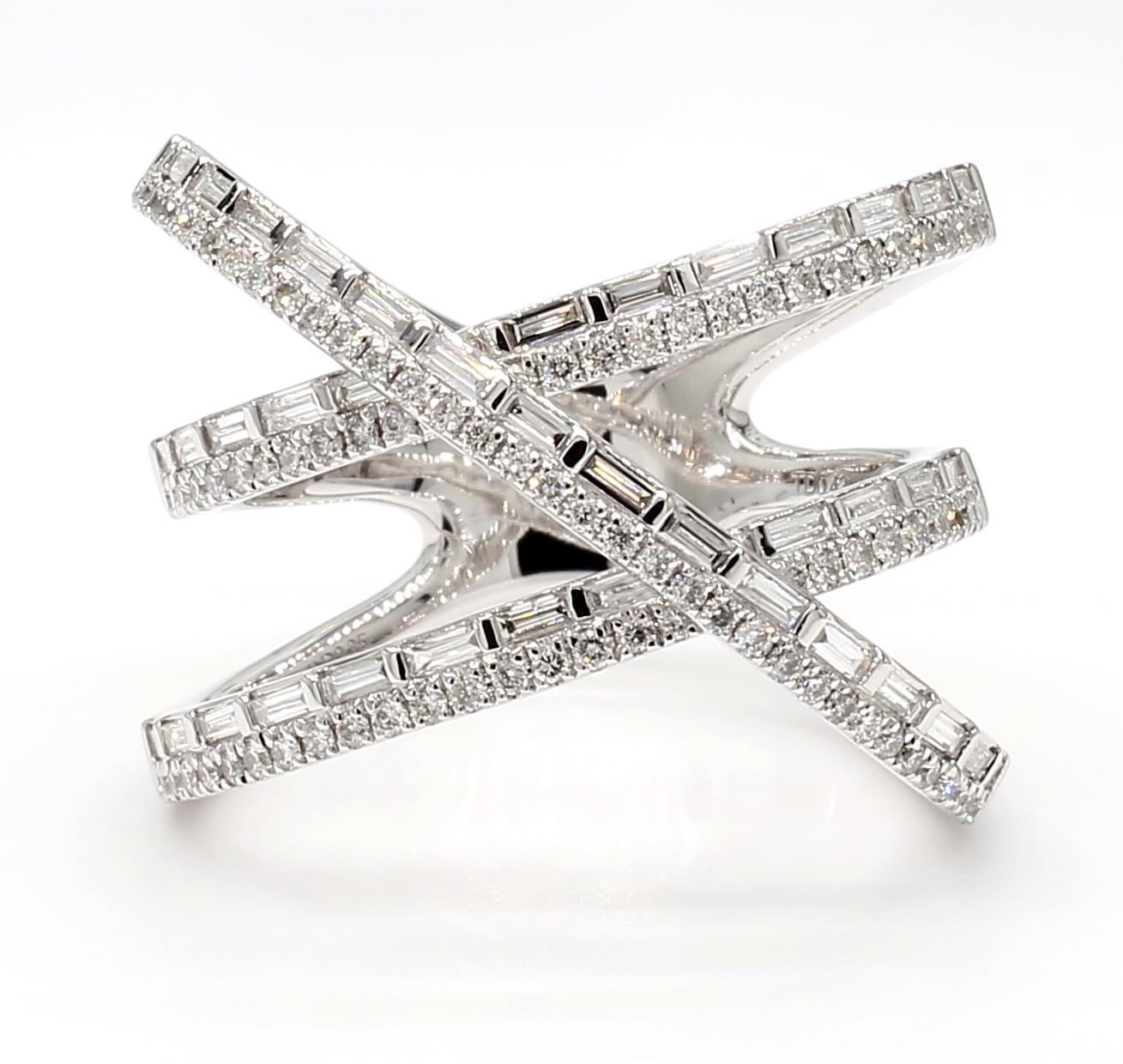 Natural White Baguette Diamond 0.78 Carat TW White Gold Cocktail Ring