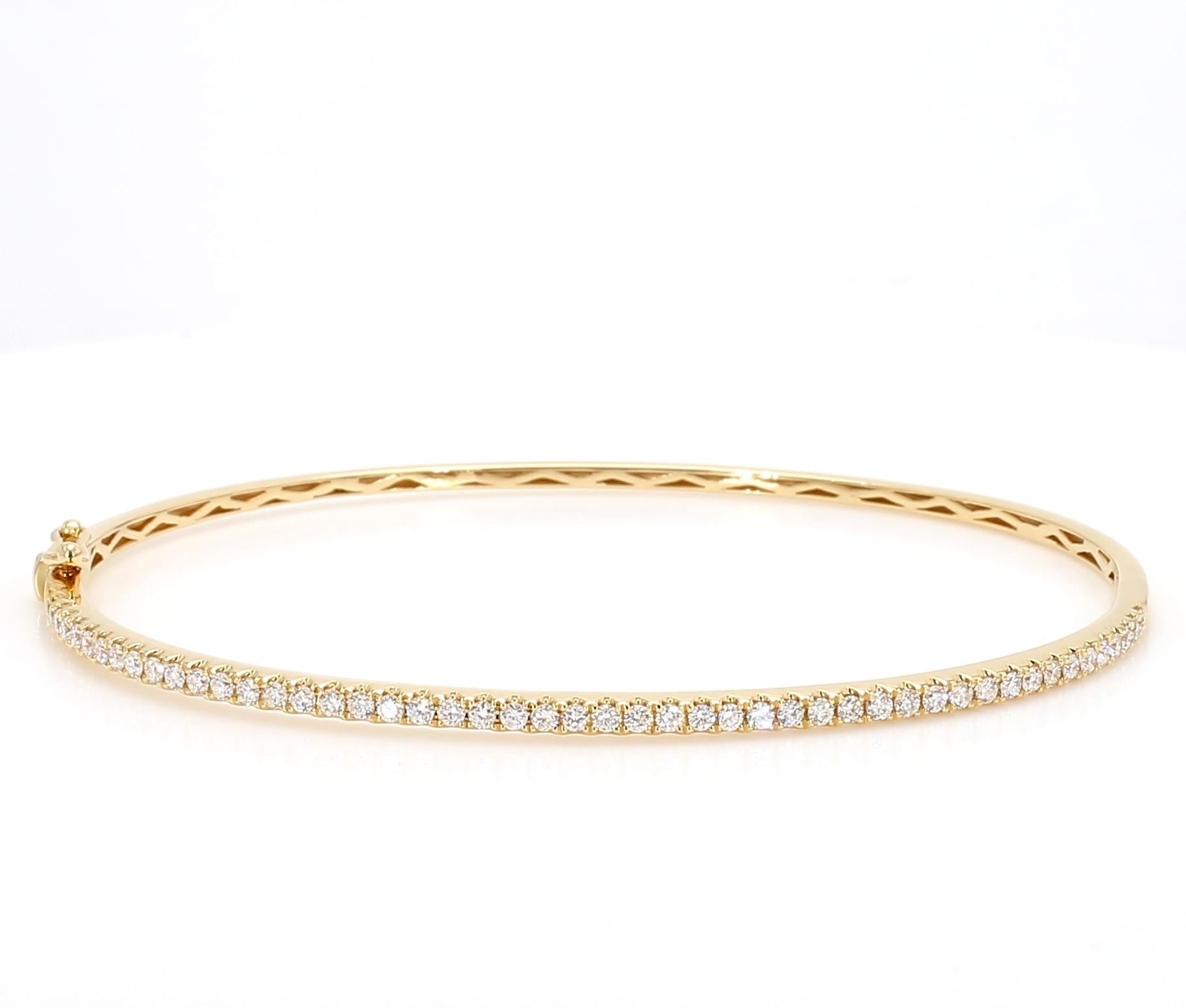 Natural White Round Diamond 0.64 Carat TW Yellow Gold Cuff Bracelet